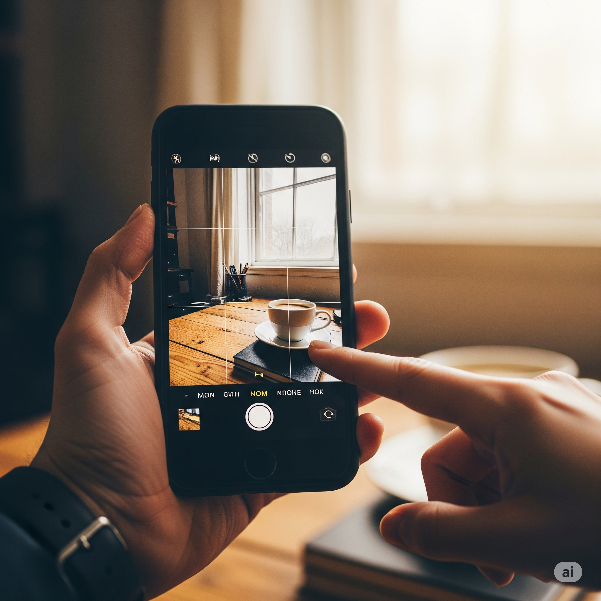 Hand holding phone documenting everyday life, symbolizing easy start to personal growth