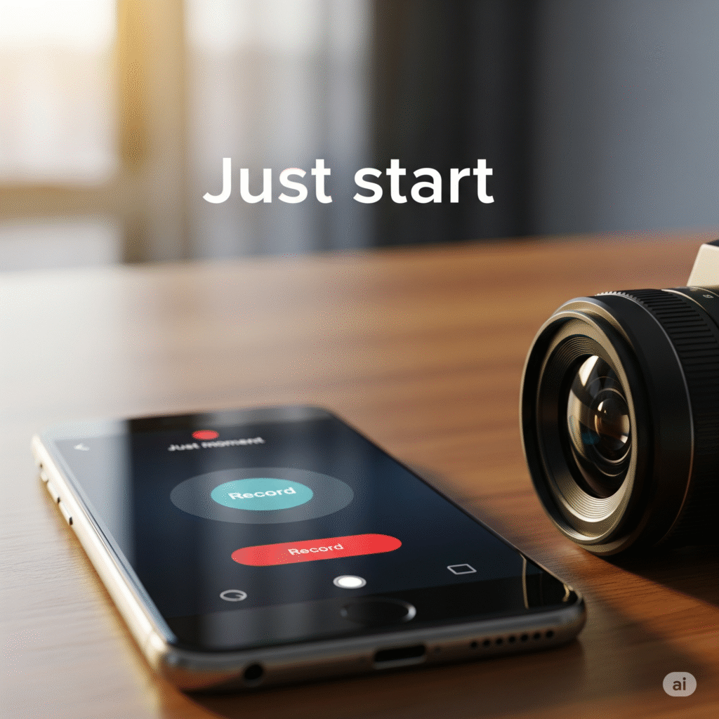 Camera and phone ready to press record symbolizing the ease of starting with what you have
