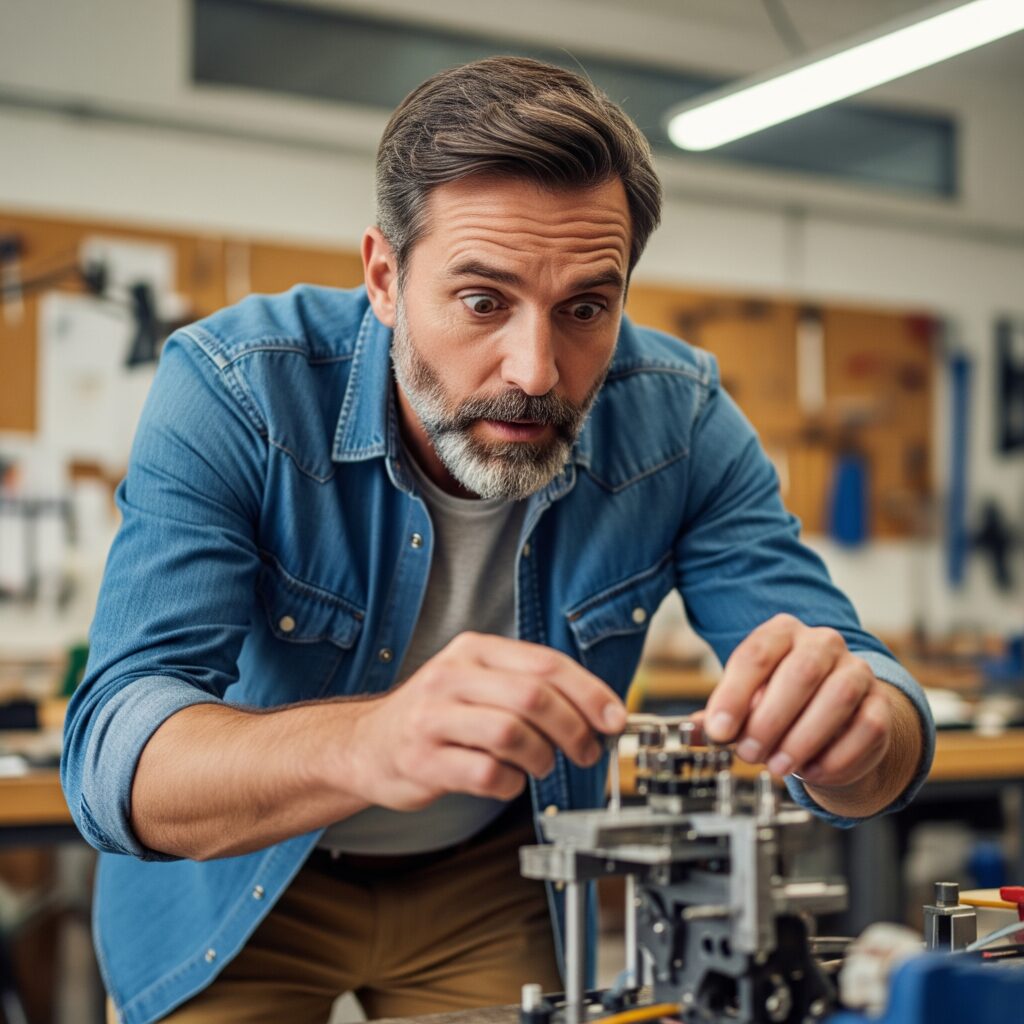 man working on an intricate work project