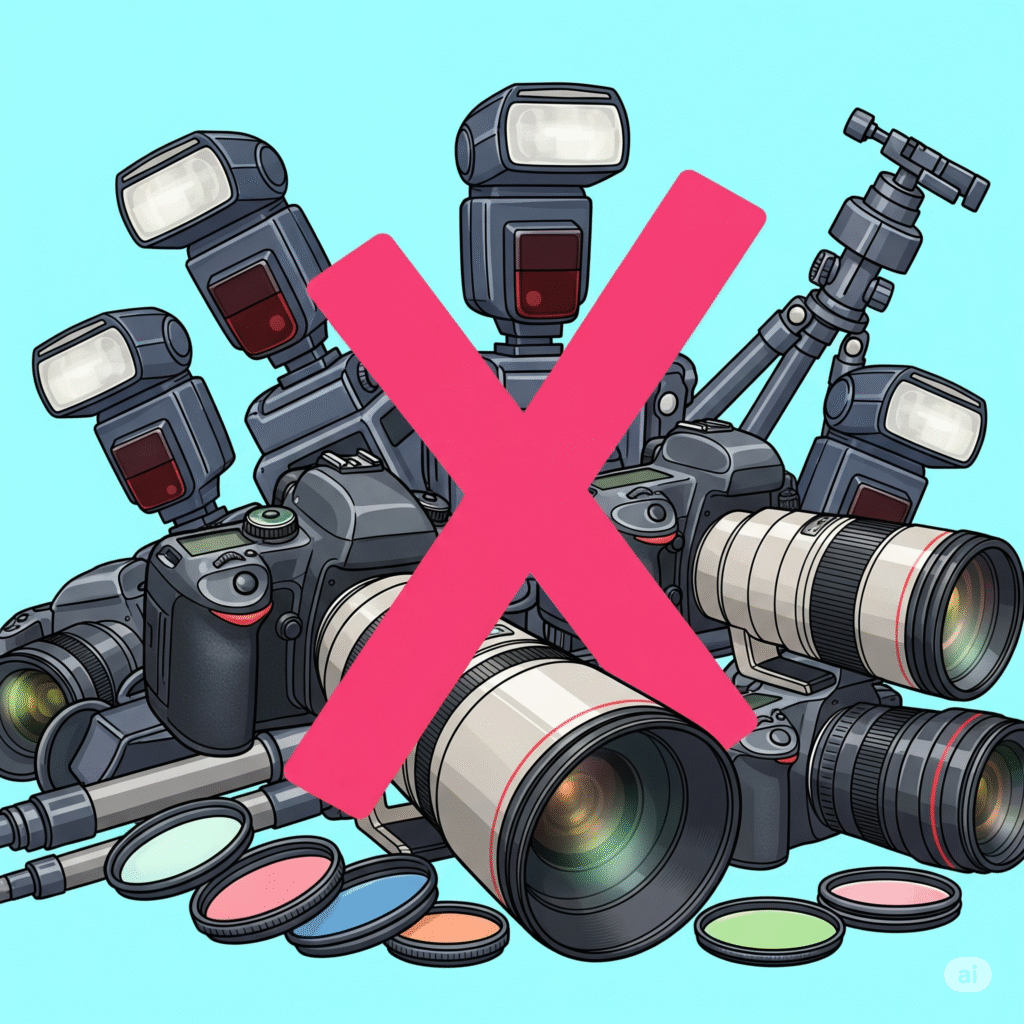 Graphic showing simple camera replacing complex equipment to encourage vlogging